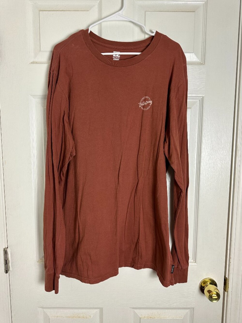 Billabong Surf Orange 100% Cotton Wave Washed Long Sleeve Tee Men Size XXL